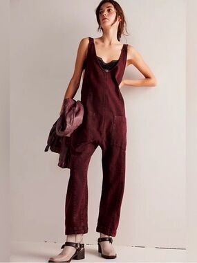 We The Free High Roller Jumpsuit Burgundy